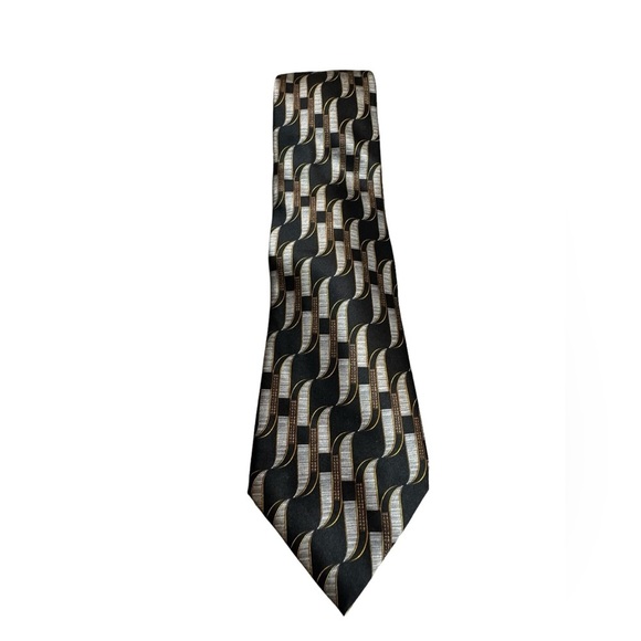 LANVIN PARIS Renaissance 100% Silk Navy Blue Gray Gold Men's Tie Quiet luxury - Picture 1 of 14